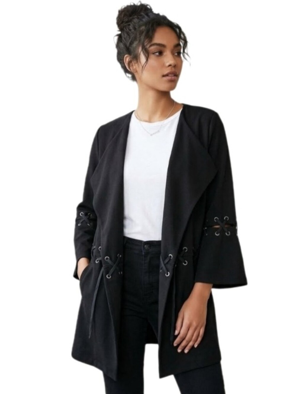 POG Coat Laced Grommet Goth Style  Black Plus Size 2X
